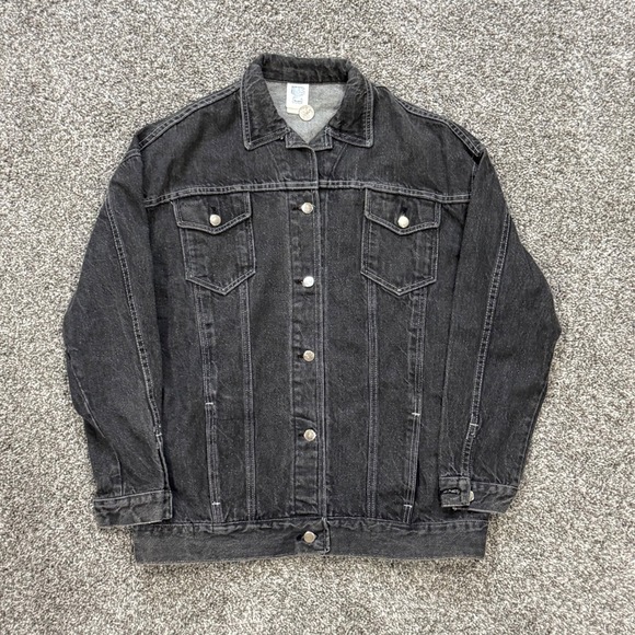 Vintage 80s Sears Faded Black Denim Trucker Jacket Made in USA Mens L 12212
